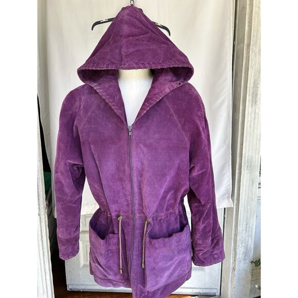 Authentic Winlit 1969 women’s M Purple Suede Jacket W/Hood Zipper Drawstring - Picture 1 of 16